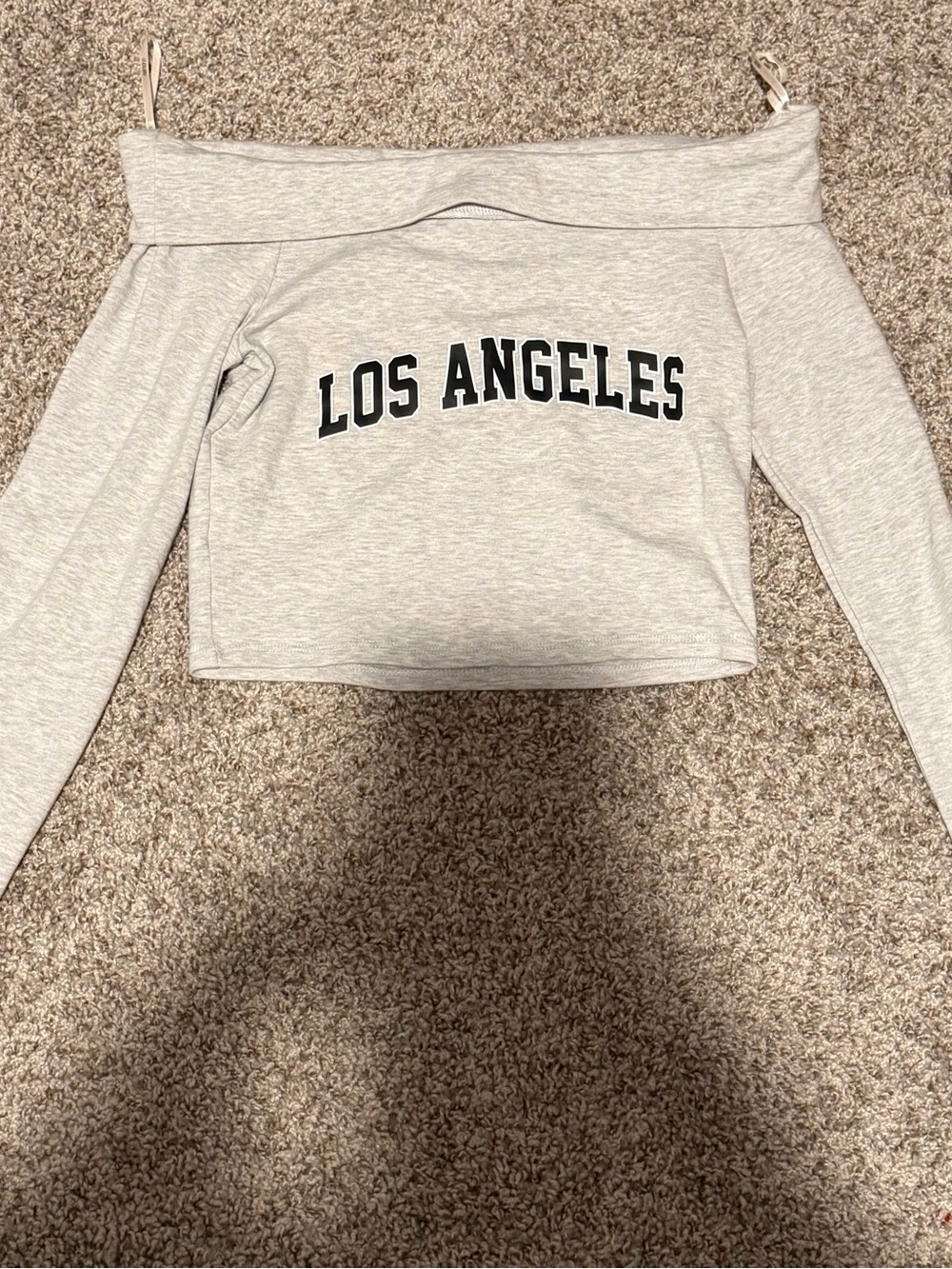 Off-Shoulder 'Los Angeles' Crop Sweatshirt - Light Heather Gray